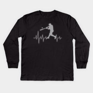 Baseball Heartbeat Elevated Heart Beat Clean Hit Kids Long Sleeve T-Shirt